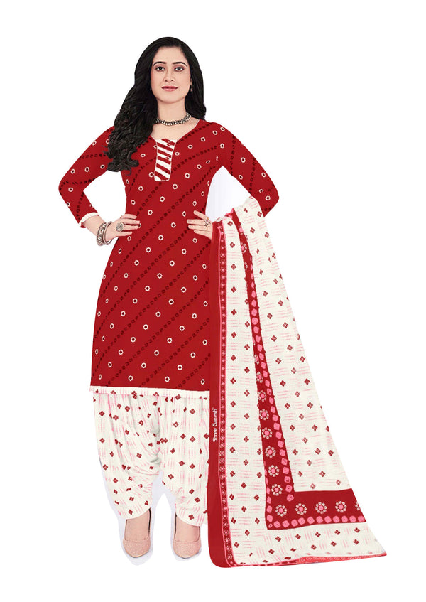 Ladyline Cotton Ethnic Batik / Bandhej Printed Salwar Kameez - Semi Patiala Salwar Indian Dress (CPSK SGB720)