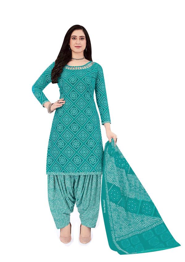 Ladyline Cotton Ethnic Batik / Bandhej Printed Salwar Kameez - Semi Patiala Salwar Indian Dress (CPSK SGB720)