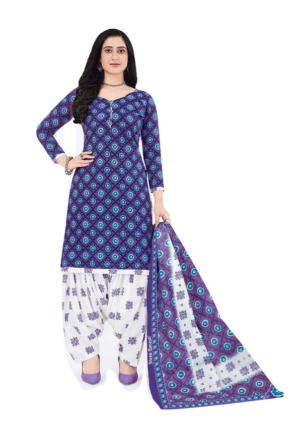 Ladyline Cotton Ethnic Batik / Bandhej Printed Salwar Kameez - Semi Patiala Salwar Indian Dress (CPSK SGB720)