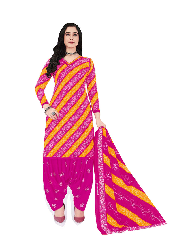 Ladyline Cotton Ethnic Batik / Bandhej Printed Salwar Kameez - Semi Patiala Salwar Indian Dress (CPSK SGB720)