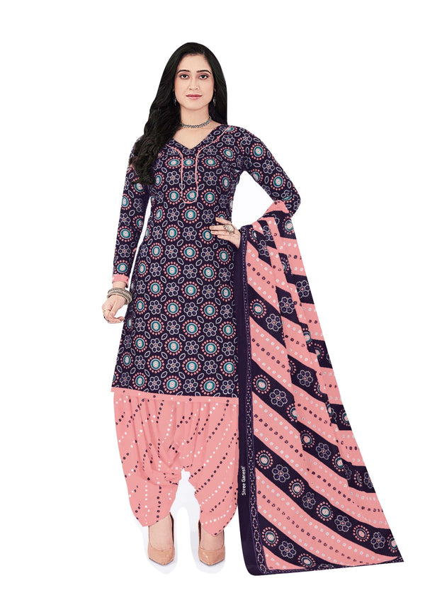 Ladyline Cotton Ethnic Batik / Bandhej Printed Salwar Kameez - Semi Patiala Salwar Indian Dress (CPSK SGB720)