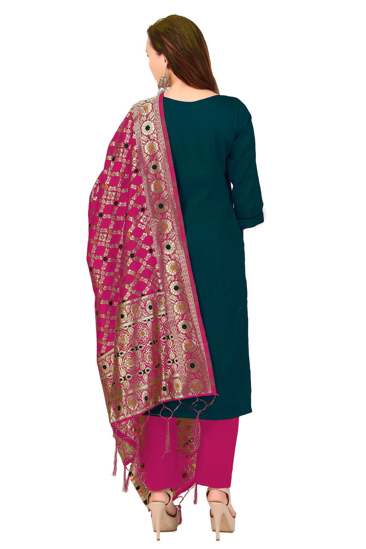 Ladyline Partywear Cotton Salwar Kameez Embroidered Dress with Brocade Silk Dupatta
