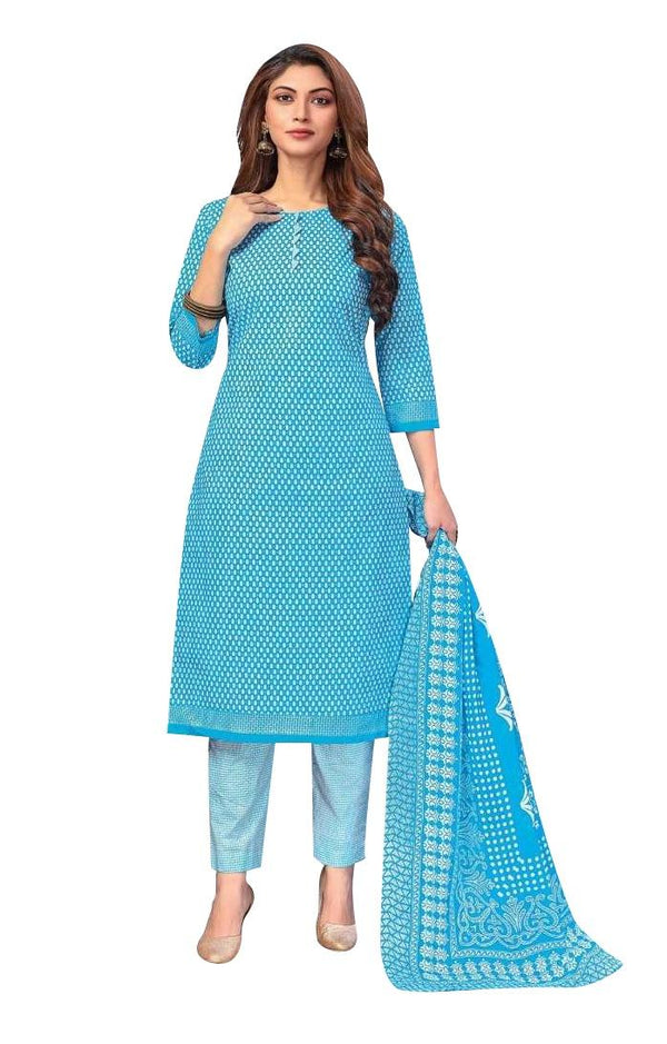 Ladyline Jaipur Cotton Ethnic Printed Salwar Kameez Suit with Cotton Dupatta and Pants