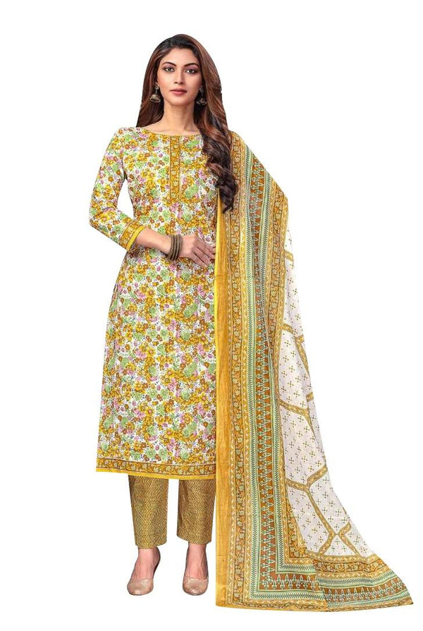 Ladyline Jaipur Cotton Ethnic Printed Salwar Kameez Suit with Cotton Dupatta and Pants