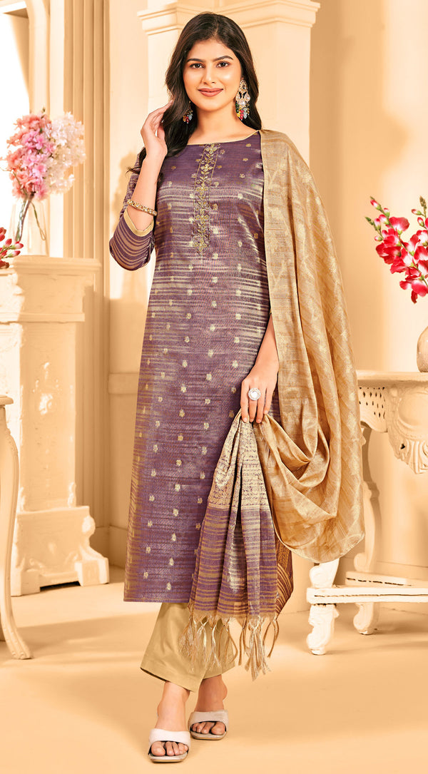 Ladyline Women's Banarasi Silk Salwar Kameez Suit Set – Wedding Party Wear Ethnic Dress with Hand Work Embroidered Kurta, Pants & Weaving Dupatta