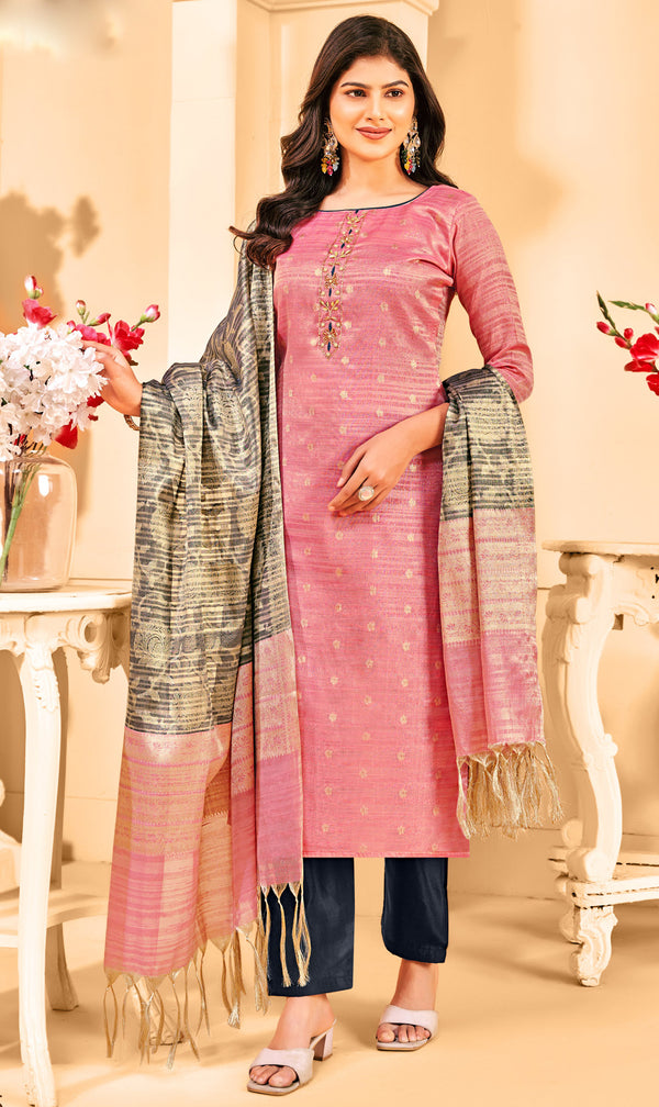Ladyline Women's Banarasi Silk Salwar Kameez Suit Set – Wedding Party Wear Ethnic Dress with Hand Work Embroidered Kurta, Pants & Weaving Dupatta