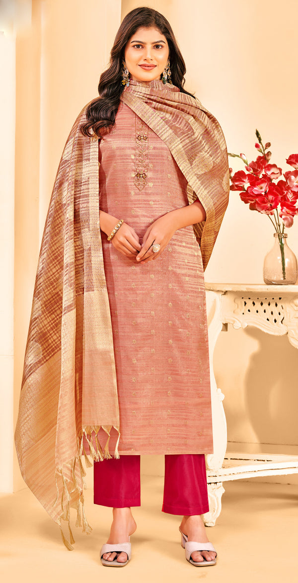 Ladyline Women's Banarasi Silk Salwar Kameez Suit Set – Wedding Party Wear Ethnic Dress with Hand Work Embroidered Kurta, Pants & Weaving Dupatta