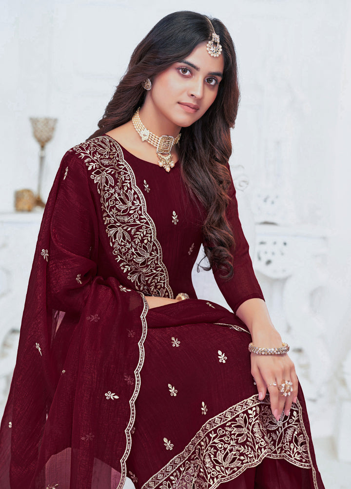 Ladyline Formal Shimmer Silk Embroidered Salwar Kameez Set for Women - Elegant Golden Embroidery – Cutwork Dupatta - Indian Party Wear Dress