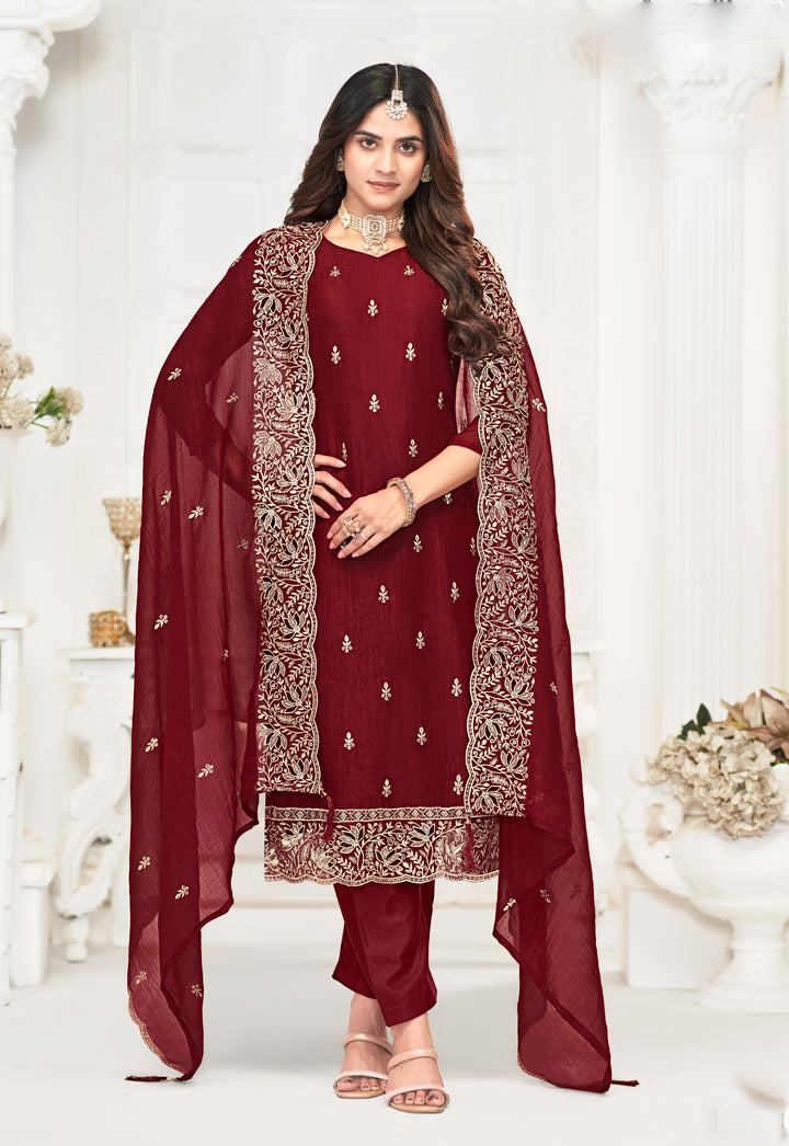 Ladyline Formal Shimmer Silk Embroidered Salwar Kameez Set for Women - Elegant Golden Embroidery – Cutwork Dupatta - Indian Party Wear Dress