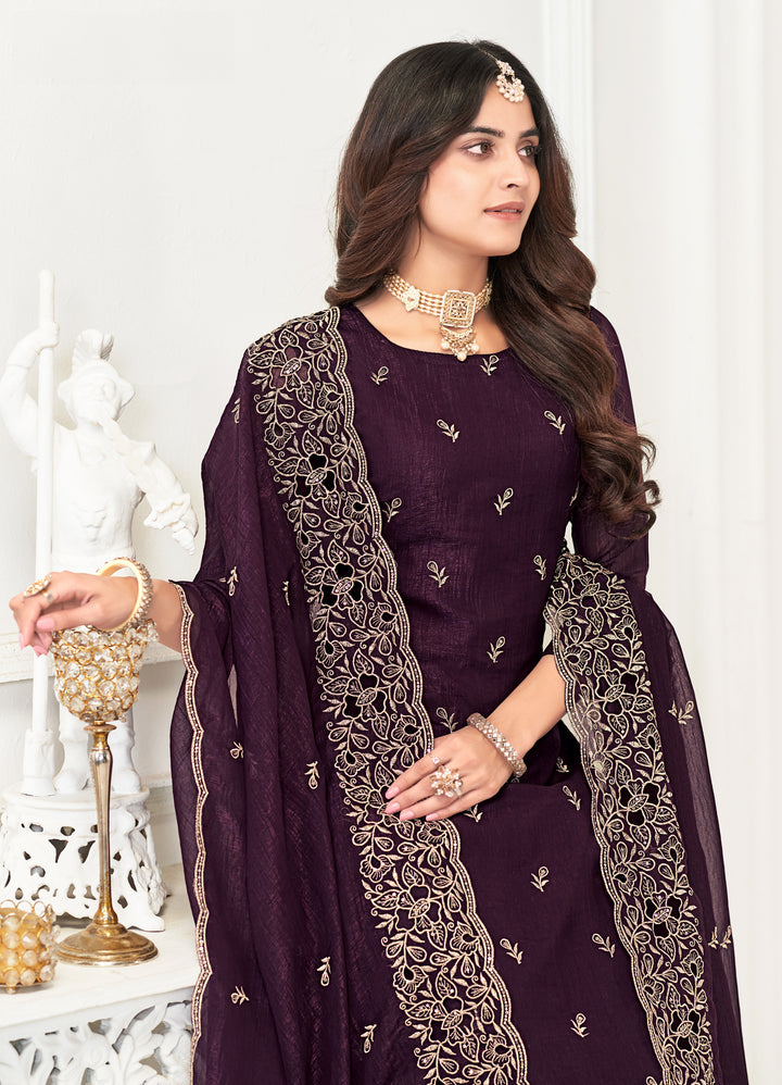 Ladyline Formal Shimmer Silk Embroidered Salwar Kameez Set for Women - Elegant Golden Embroidery – Cutwork Dupatta - Indian Party Wear Dress