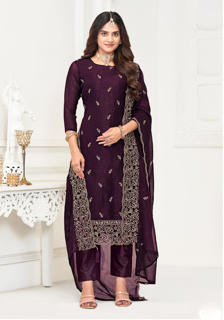 Ladyline Formal Shimmer Silk Embroidered Salwar Kameez Set for Women - Elegant Golden Embroidery – Cutwork Dupatta - Indian Party Wear Dress