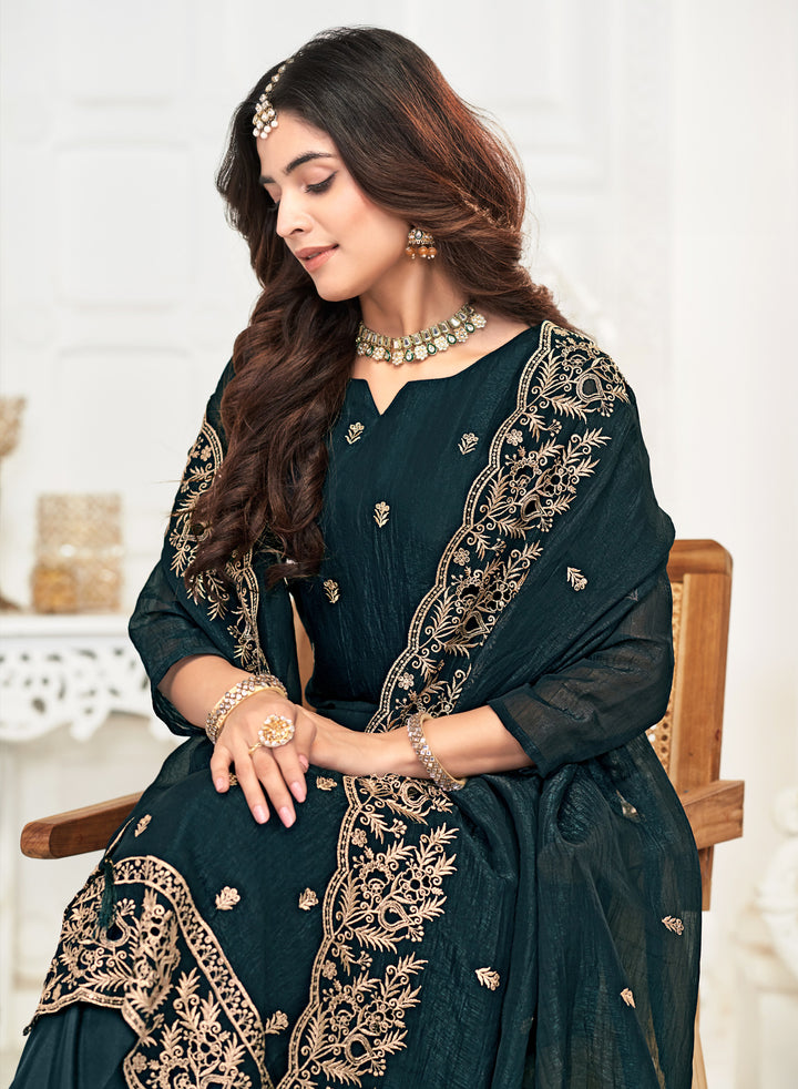 Ladyline Formal Shimmer Silk Embroidered Salwar Kameez Set for Women - Elegant Golden Embroidery – Cutwork Dupatta - Indian Party Wear Dress