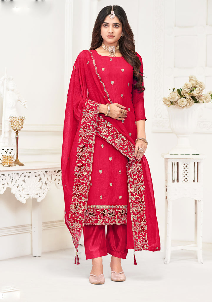 Ladyline Formal Shimmer Silk Embroidered Salwar Kameez Set for Women - Elegant Golden Embroidery – Cutwork Dupatta - Indian Party Wear Dress