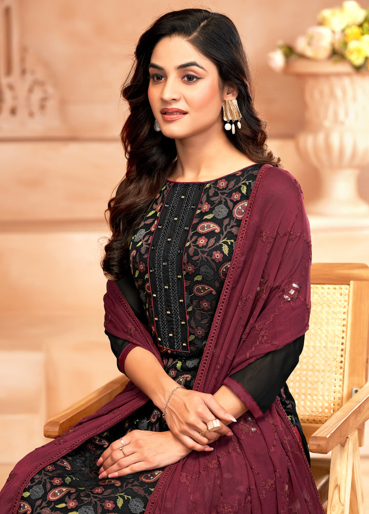 Ladyline Georgette Brasso Salwar Kameez with Mirror Work, Chiffon Embroidered Dupatta & Santoon Silk Pants – Women's 3-Piece Ethnic Set – Festive & Party Wear Dress
