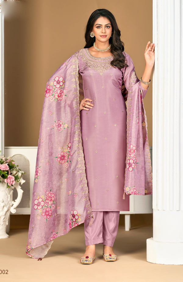 Ladyline Party Wear Shimmer Silk Embroidered Salwar Kameez Suit Set for Women - Elegant Golden Embroidery – Cutwork Silk Dupatta - Indian Formal Dress