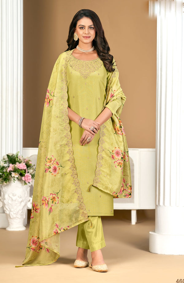 Ladyline Party Wear Shimmer Silk Embroidered Salwar Kameez Suit Set for Women - Elegant Golden Embroidery – Cutwork Silk Dupatta - Indian Formal Dress