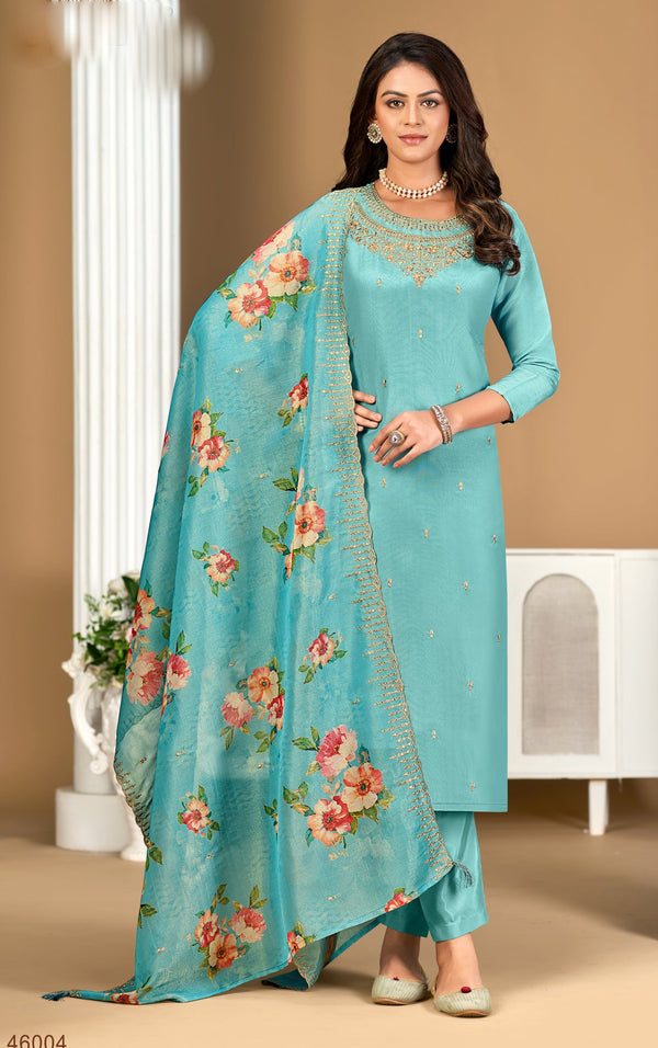 Ladyline Party Wear Shimmer Silk Embroidered Salwar Kameez Suit Set for Women - Elegant Golden Embroidery – Cutwork Silk Dupatta - Indian Formal Dress