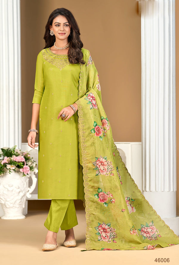 Ladyline Party Wear Shimmer Silk Embroidered Salwar Kameez Suit Set for Women - Elegant Golden Embroidery – Cutwork Silk Dupatta - Indian Formal Dress