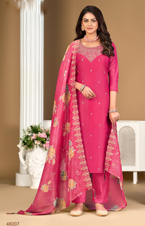 Ladyline Party Wear Shimmer Silk Embroidered Salwar Kameez Suit Set for Women - Elegant Golden Embroidery – Cutwork Silk Dupatta - Indian Formal Dress