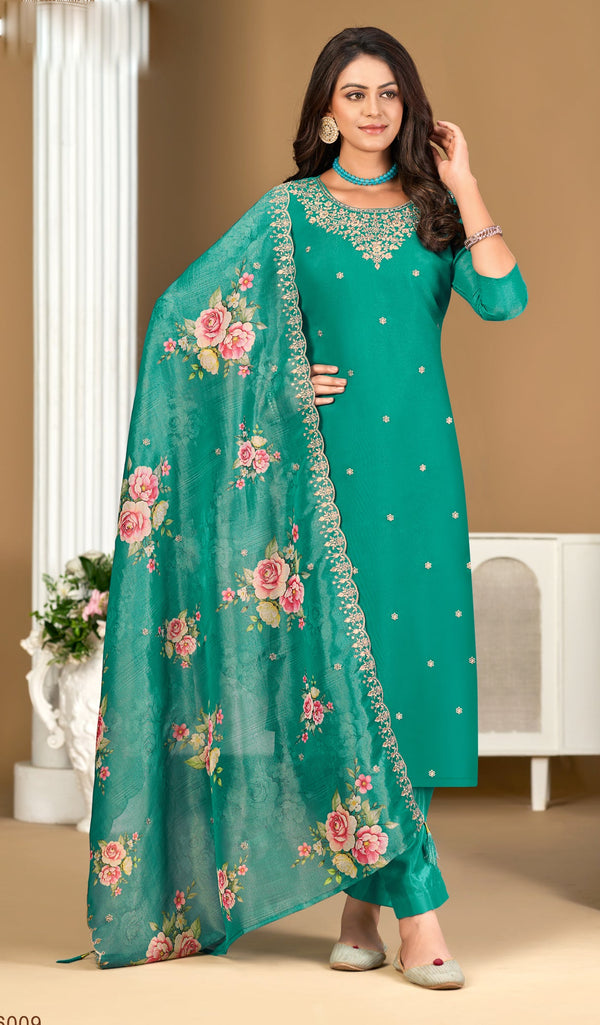 Ladyline Party Wear Shimmer Silk Embroidered Salwar Kameez Suit Set for Women - Elegant Golden Embroidery – Cutwork Silk Dupatta - Indian Formal Dress