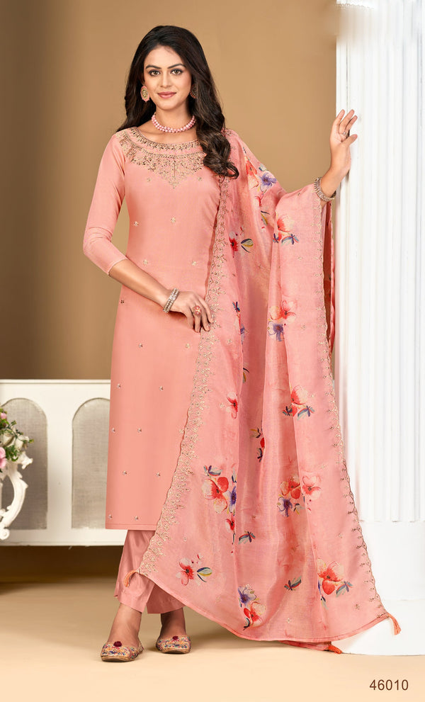 Ladyline Party Wear Shimmer Silk Embroidered Salwar Kameez Suit Set for Women - Elegant Golden Embroidery – Cutwork Silk Dupatta - Indian Formal Dress