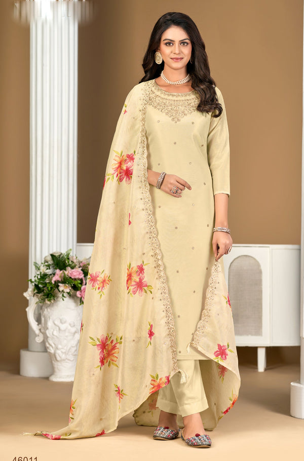 Ladyline Party Wear Shimmer Silk Embroidered Salwar Kameez Suit Set for Women - Elegant Golden Embroidery – Cutwork Silk Dupatta - Indian Formal Dress
