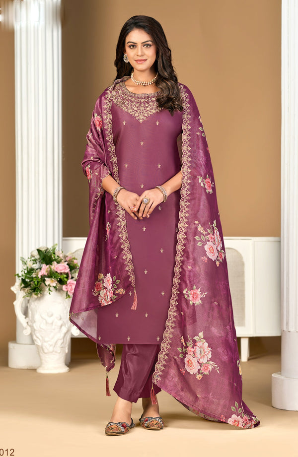 Ladyline Party Wear Shimmer Silk Embroidered Salwar Kameez Suit Set for Women - Elegant Golden Embroidery – Cutwork Silk Dupatta - Indian Formal Dress