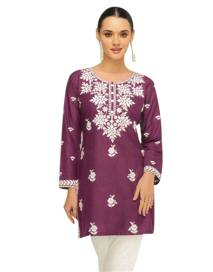 Ladyline Rayon Chikankari Tunic Top Lucknowi Embroidered Short Kurti Kurta for Women