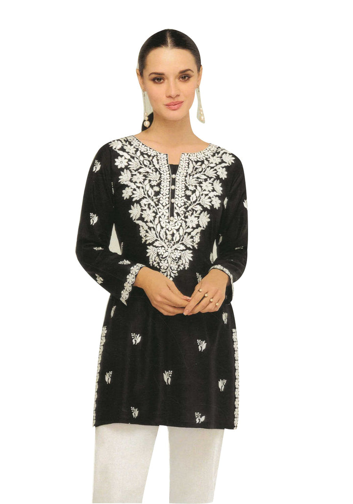 Ladyline Rayon Chikankari Tunic Top Lucknowi Embroidered Short Kurti Kurta for Women