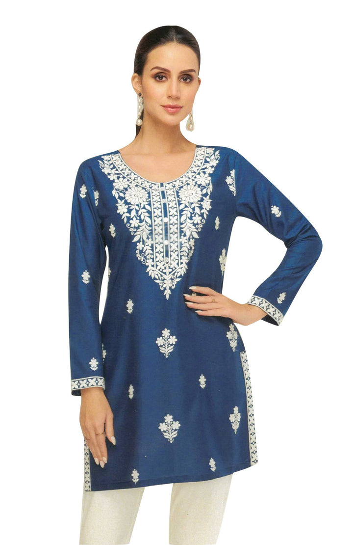 Ladyline Rayon Chikankari Tunic Top Lucknowi Embroidered Short Kurti Kurta for Women