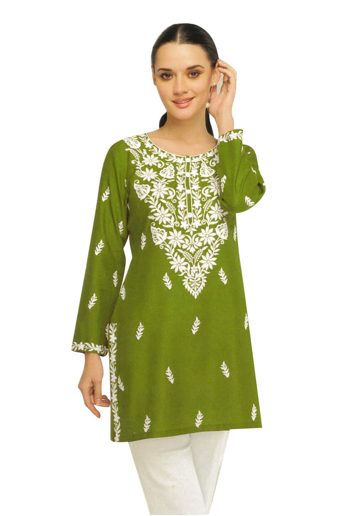 Ladyline Rayon Chikankari Tunic Top Lucknowi Embroidered Short Kurti Kurta for Women