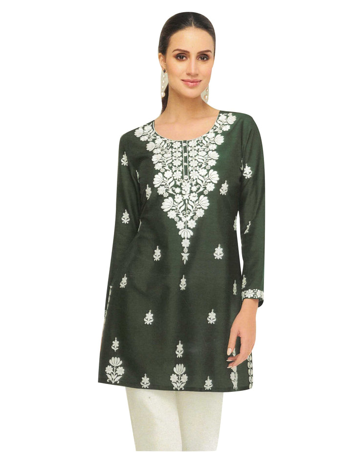 Ladyline Rayon Chikankari Tunic Top Lucknowi Embroidered Short Kurti Kurta for Women