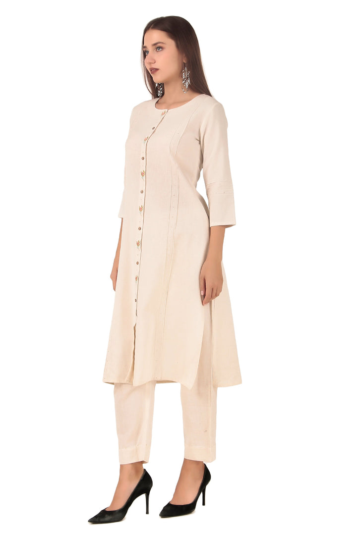 Ladyline Women's 2-Piece Cotton Co-Ord Set - Kurta with Palazzo Pants, Linen Look with Embroidery