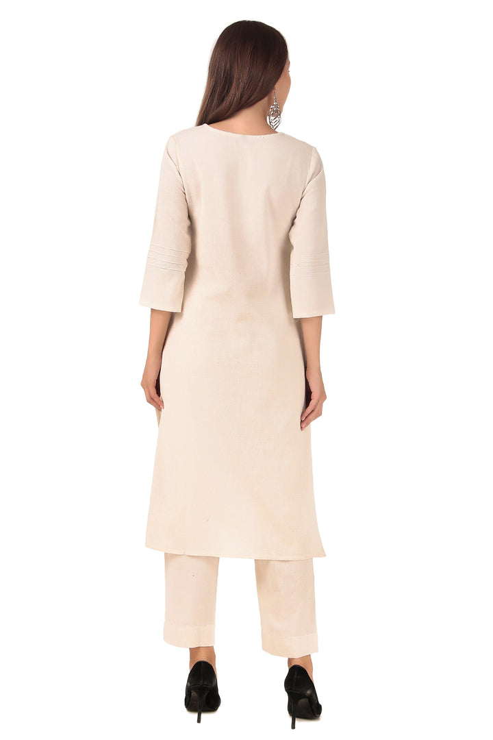 Ladyline Women's 2-Piece Cotton Co-Ord Set - Kurta with Palazzo Pants, Linen Look with Embroidery