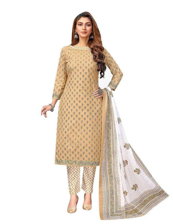 Ladyline Jaipur Cotton Ethnic Printed Salwar Kameez Suit with Cotton Dupatta and Pants