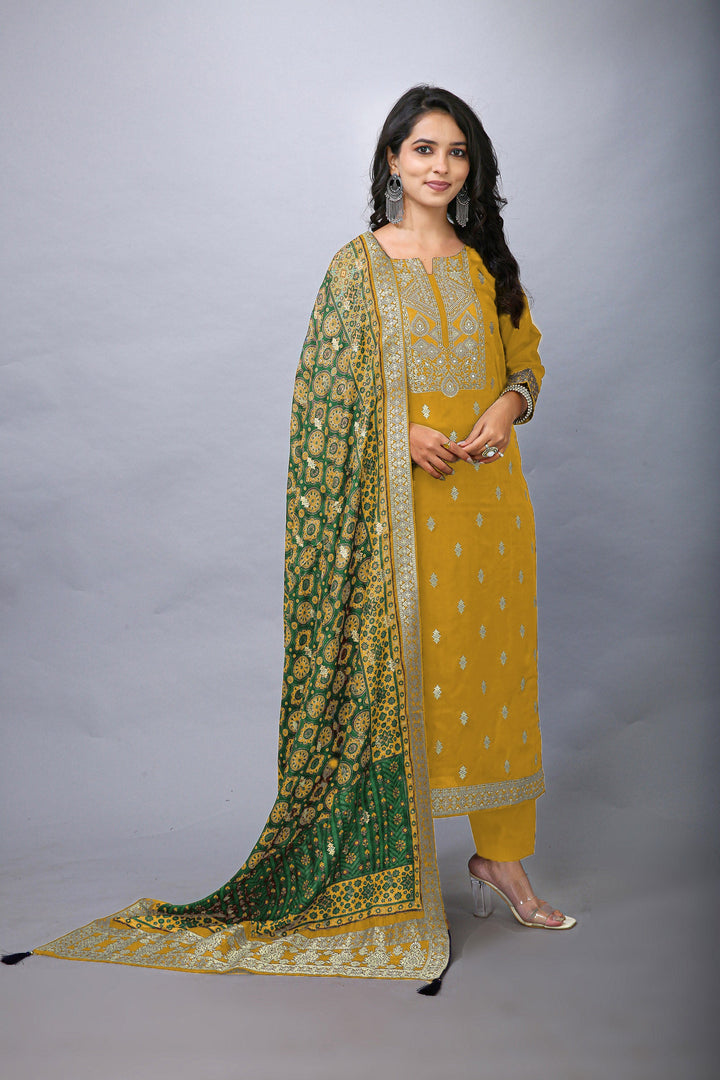 Ladyline Jacquard Silk Weaving Salwar Kameez - Brocade Patola Printed Dupatta Indian Dress