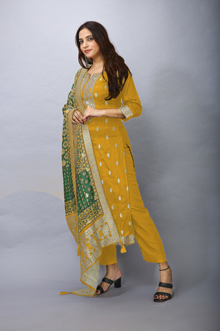 Ladyline Jacquard Silk Weaving Salwar Kameez - Brocade Patola Printed Dupatta Indian Dress