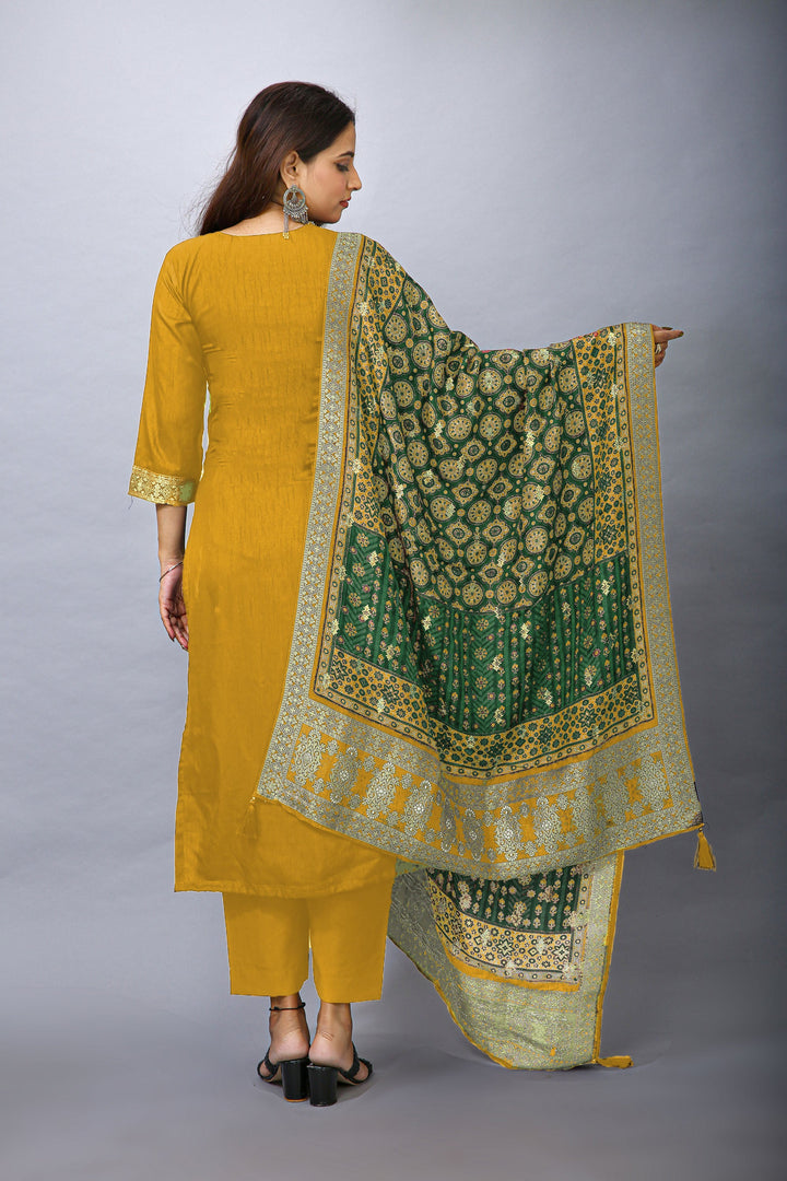 Ladyline Jacquard Silk Weaving Salwar Kameez - Brocade Patola Printed Dupatta Indian Dress