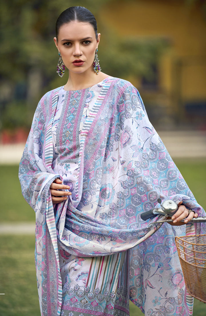 Ladyline Womens 100% Cotton Printed Salwar Kameez with Pants and Lawn Cotton Dupatta | Ethnic Kurta Pants Suit Set