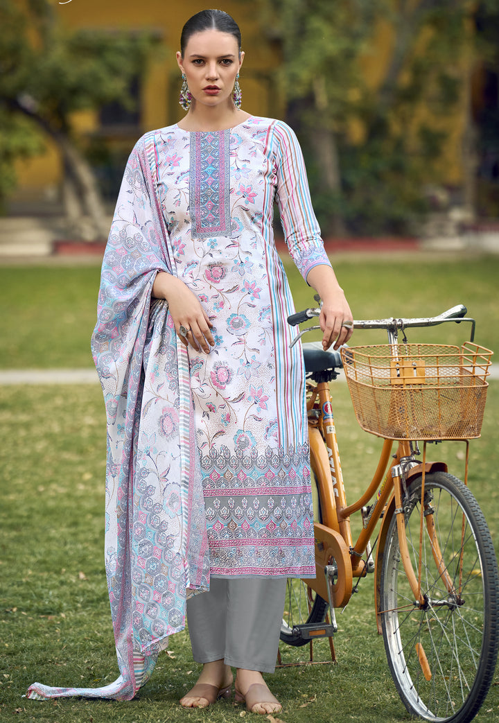 Ladyline Womens 100% Cotton Printed Salwar Kameez with Pants and Lawn Cotton Dupatta | Ethnic Kurta Pants Suit Set