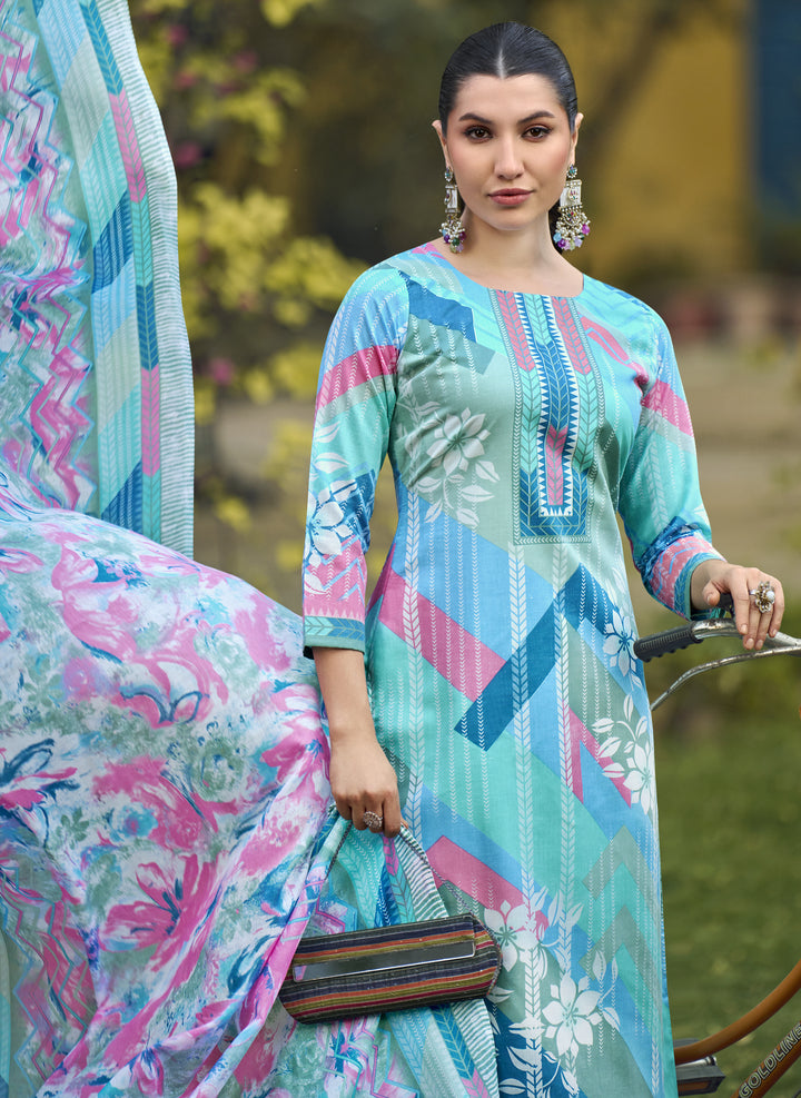 Ladyline Womens 100% Cotton Printed Salwar Kameez with Pants and Lawn Cotton Dupatta | Ethnic Kurta Pants Suit Set