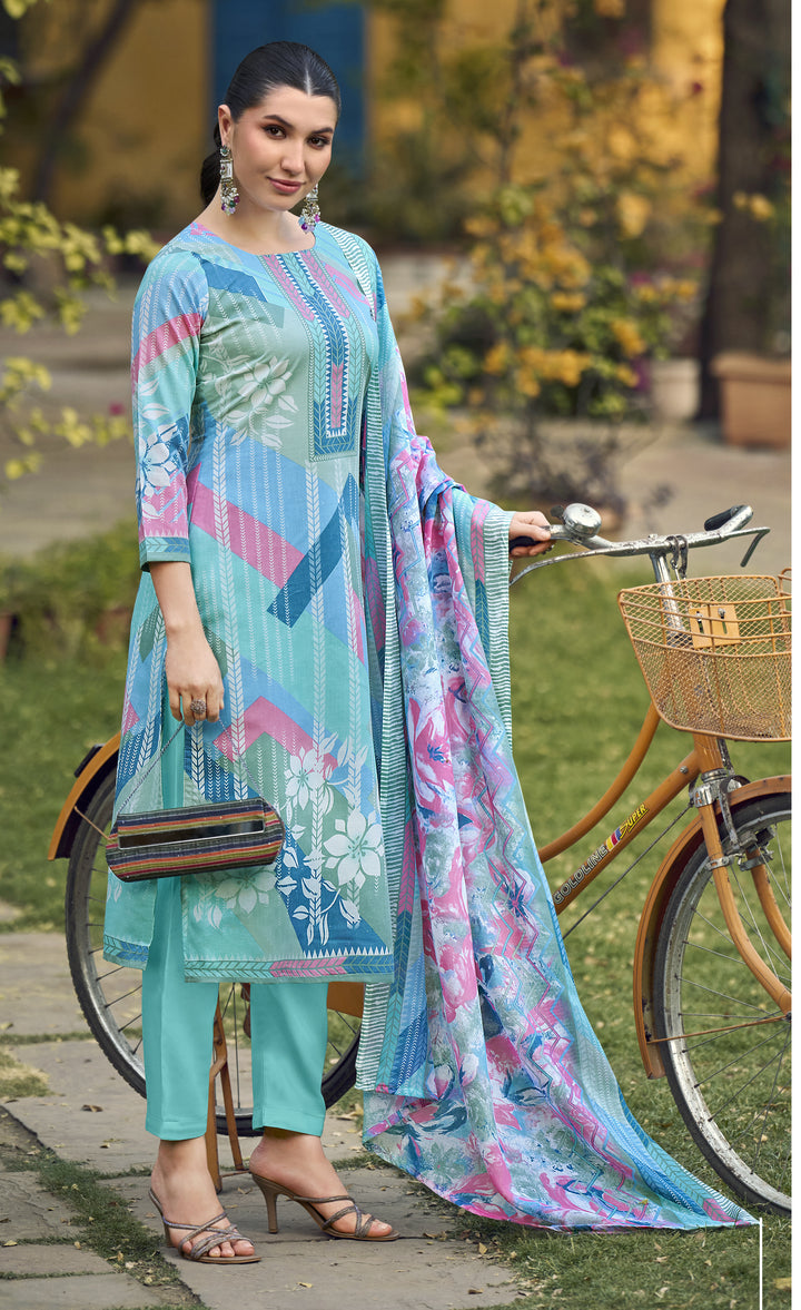 Ladyline Womens 100% Cotton Printed Salwar Kameez with Pants and Lawn Cotton Dupatta | Ethnic Kurta Pants Suit Set