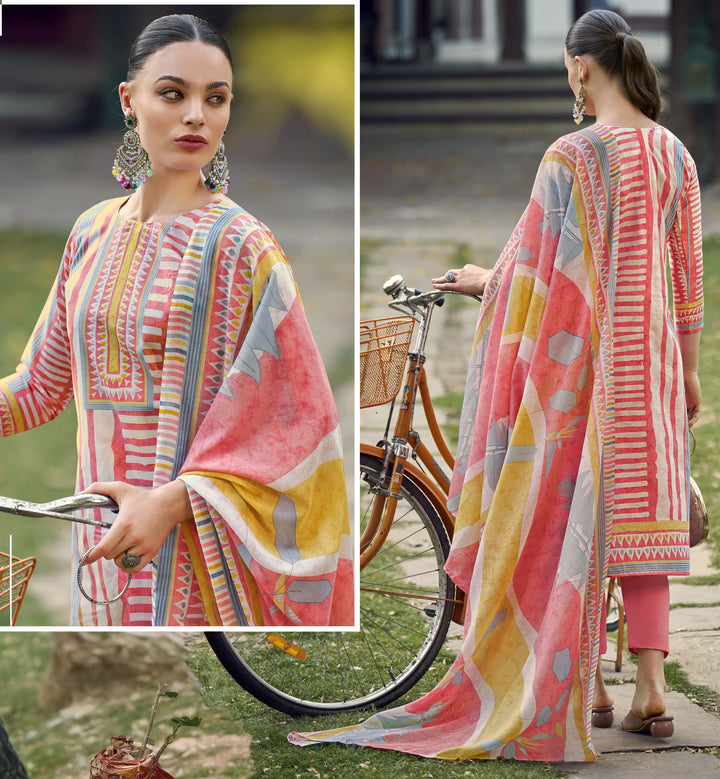 Ladyline Womens 100% Cotton Printed Salwar Kameez with Pants and Lawn Cotton Dupatta | Ethnic Kurta Pants Suit Set