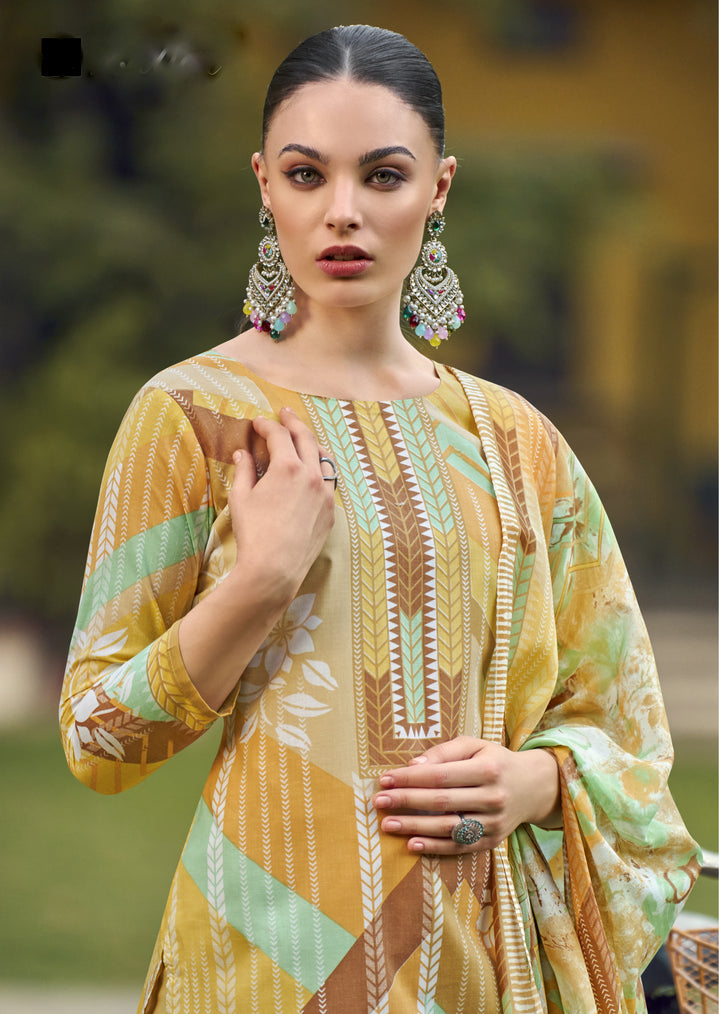 Ladyline Womens 100% Cotton Printed Salwar Kameez with Pants and Lawn Cotton Dupatta | Ethnic Kurta Pants Suit Set