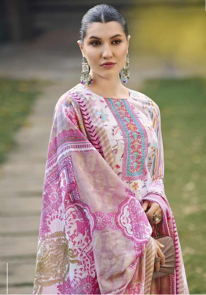 Ladyline Womens 100% Cotton Printed Salwar Kameez with Pants and Lawn Cotton Dupatta | Ethnic Kurta Pants Suit Set
