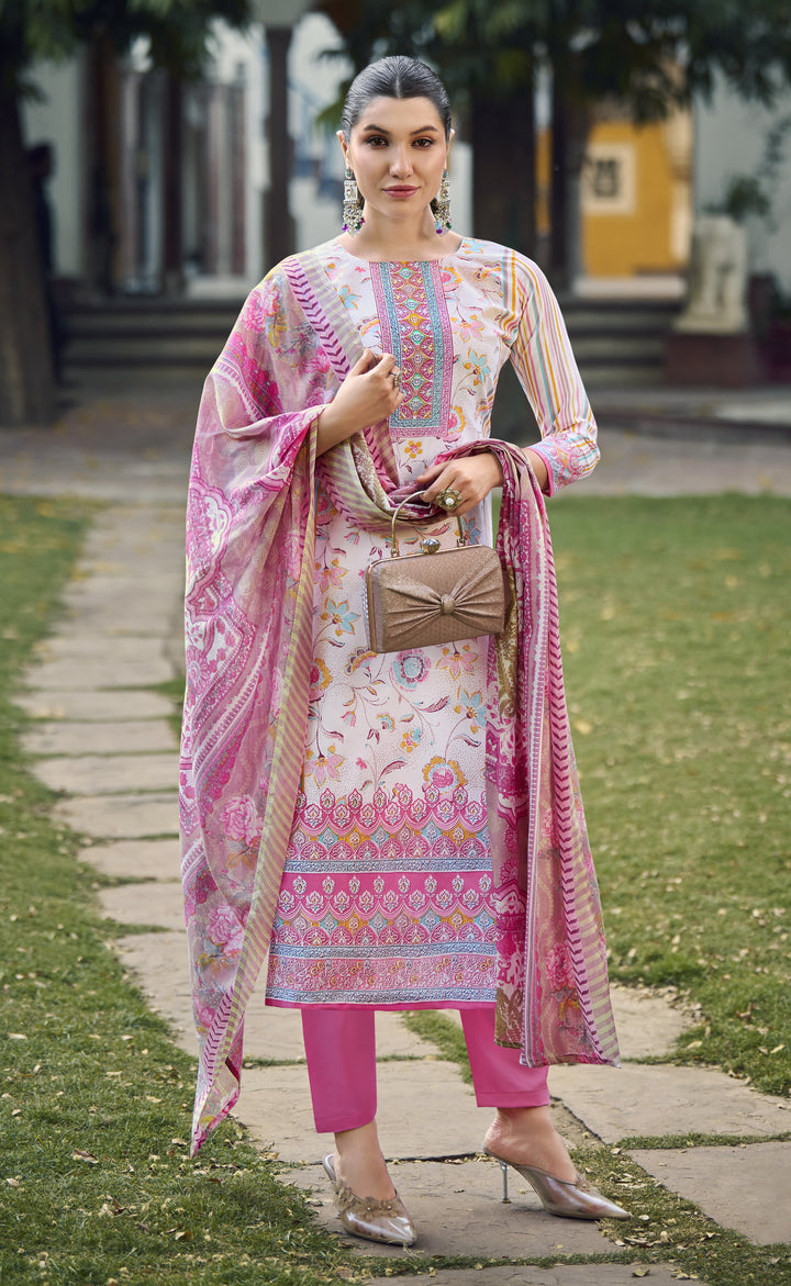 Ladyline Womens 100% Cotton Printed Salwar Kameez with Pants and Lawn Cotton Dupatta | Ethnic Kurta Pants Suit Set