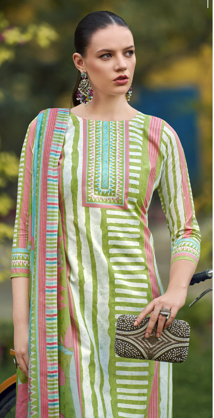 Ladyline Womens 100% Cotton Printed Salwar Kameez with Pants and Lawn Cotton Dupatta | Ethnic Kurta Pants Suit Set