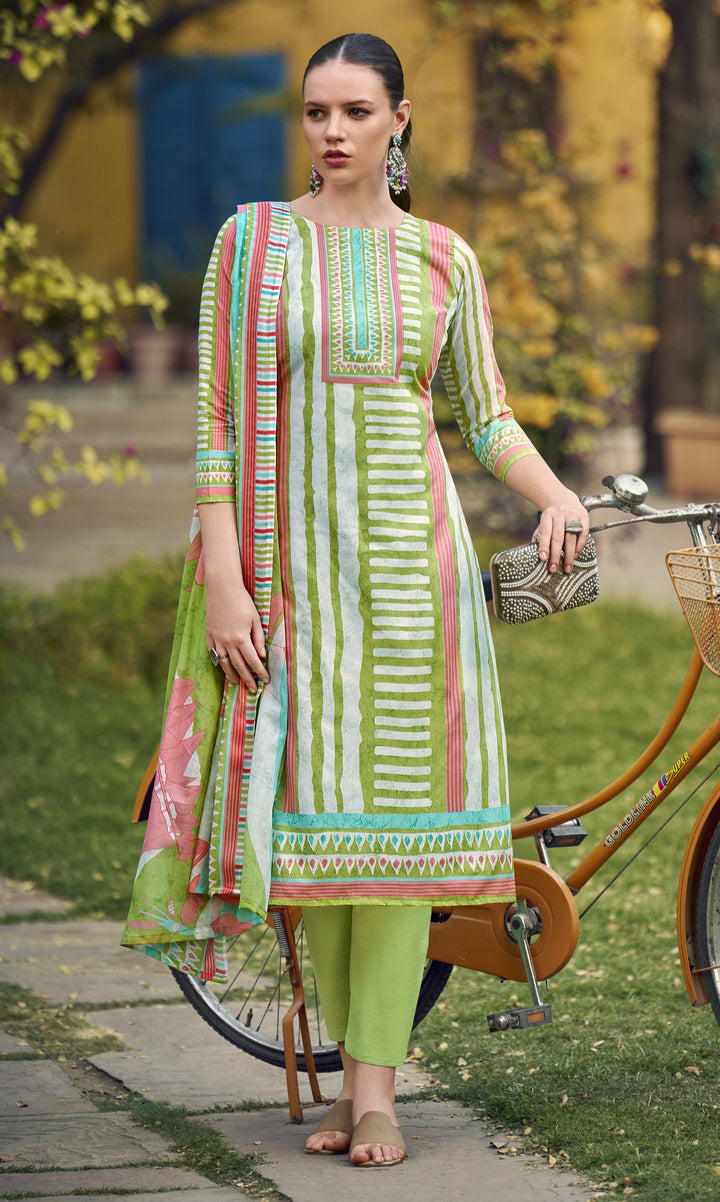 Ladyline Womens 100% Cotton Printed Salwar Kameez with Pants and Lawn Cotton Dupatta | Ethnic Kurta Pants Suit Set