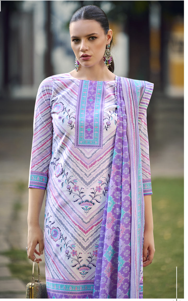 Ladyline Womens 100% Cotton Printed Salwar Kameez with Pants and Lawn Cotton Dupatta | Ethnic Kurta Pants Suit Set