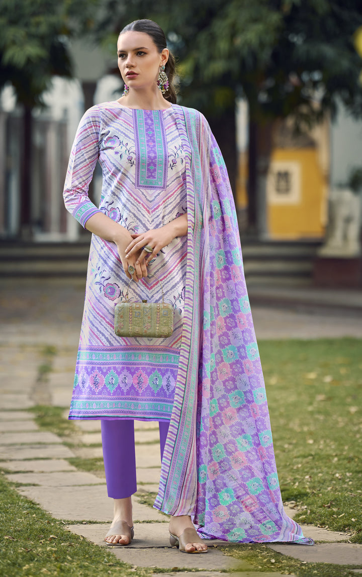 Ladyline Womens 100% Cotton Printed Salwar Kameez with Pants and Lawn Cotton Dupatta | Ethnic Kurta Pants Suit Set